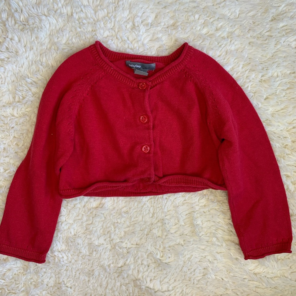 Red long sleeved cardigan from Baby Gap